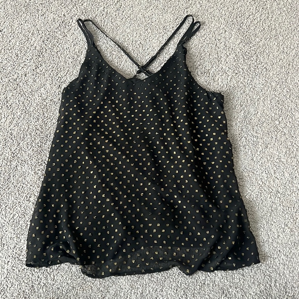Black Tank with Gold Metallic Polka Dots - Size Large